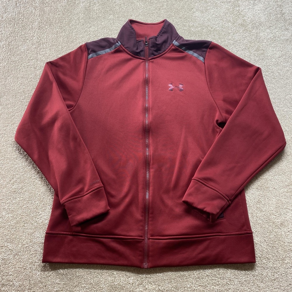 Under Armour Track Jacket Mens Medium Maroon Storm ColdGear Full Zip Performance - Picture 1 of 8